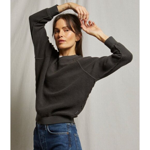 NWT perfectwhitetee ziggy inside out cotton fleece crew sweatshirt vintage black - Picture 1 of 4